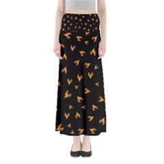 Pattern Flame Black Background Full Length Maxi Skirt by Ravend