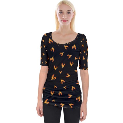 Pattern Flame Black Background Wide Neckline Tee by Ravend