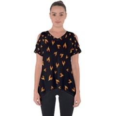 Pattern Flame Black Background Cut Out Side Drop Tee by Ravend