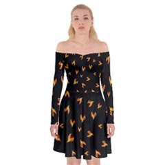 Pattern Flame Black Background Off Shoulder Skater Dress by Ravend