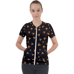 Pattern Flame Black Background Short Sleeve Zip Up Jacket