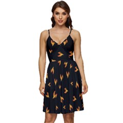 Pattern Flame Black Background V-neck Pocket Summer Dress 