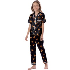 Pattern Flame Black Background Kids  Satin Short Sleeve Pajamas Set by Ravend