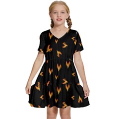 Pattern Flame Black Background Kids  Short Sleeve Tiered Mini Dress by Ravend