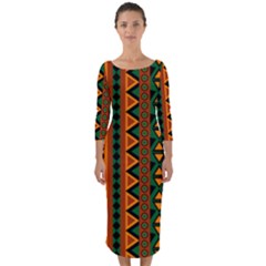 African Pattern Texture Quarter Sleeve Midi Bodycon Dress by Ravend