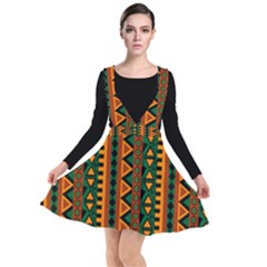 African Pattern Texture Plunge Pinafore Dress by Ravend