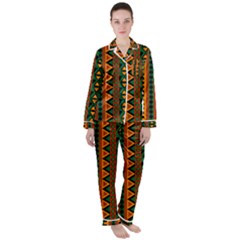 African Pattern Texture Satin Long Sleeve Pajamas Set by Ravend