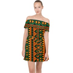 African Pattern Texture Off Shoulder Chiffon Dress by Ravend