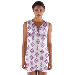 Geometric Pattern Purple Pattern Wrap Front Bodycon Dress by Ravend