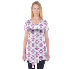 Geometric Pattern Purple Pattern Short Sleeve Tunic  by Ravend