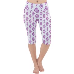 Geometric Pattern Purple Pattern Lightweight Velour Cropped Yoga Leggings by Ravend