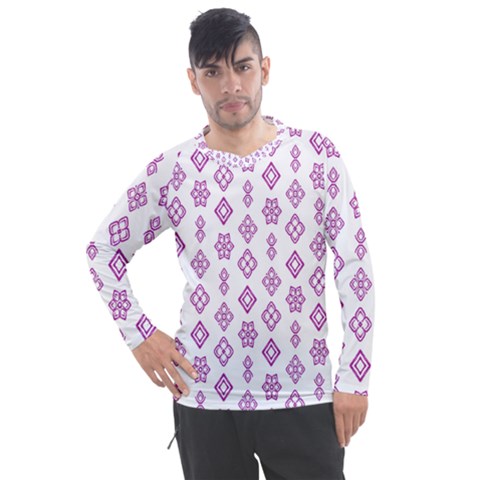 Geometric Pattern Purple Pattern Men s Pique Long Sleeve Tee by Ravend