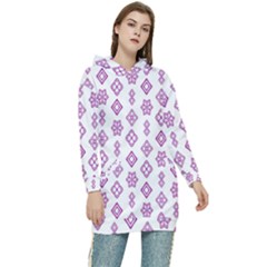 Geometric Pattern Purple Pattern Women s Long Oversized Pullover Hoodie by Ravend