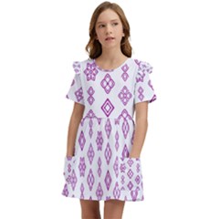 Geometric Pattern Purple Pattern Kids  Frilly Sleeves Pocket Dress by Ravend