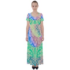 Hippie Fabric Background Tie Dye High Waist Short Sleeve Maxi Dress by Ravend