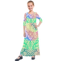 Hippie Fabric Background Tie Dye Kids  Quarter Sleeve Maxi Dress by Ravend