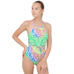 Hippie Fabric Background Tie Dye High Neck One Piece Swimsuit by Ravend