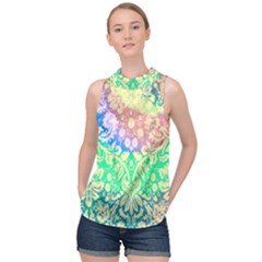 Hippie Fabric Background Tie Dye High Neck Satin Top by Ravend