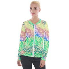 Hippie Fabric Background Tie Dye Velvet Zip Up Jacket by Ravend