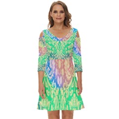 Hippie Fabric Background Tie Dye Shoulder Cut Out Zip Up Dress by Ravend