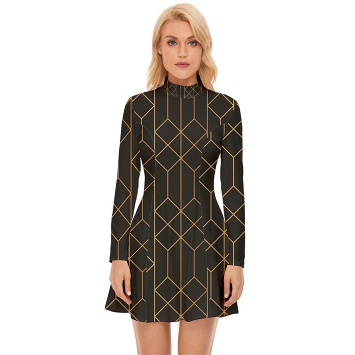 Illustrations Art Geometric Pattern Long Sleeve Velour Longline Dress