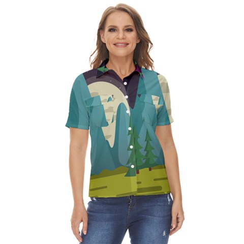 Nature Summer Season Women s Short Sleeve Double Pocket Shirt by Ravend