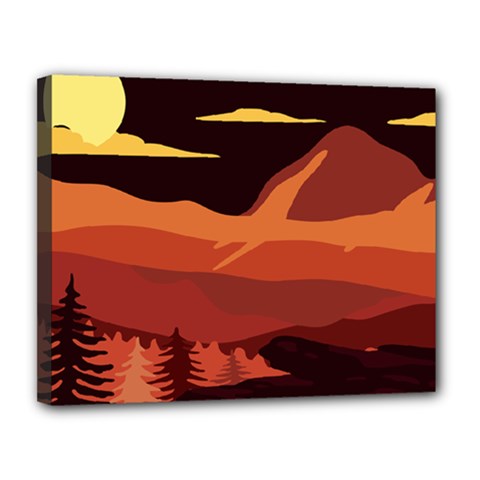 Mountain Forest Full Moon Canvas 14  X 11  (stretched) by Ravend