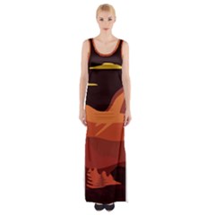 Mountain Forest Full Moon Thigh Split Maxi Dress by Ravend