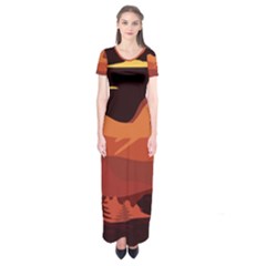 Mountain Forest Full Moon Short Sleeve Maxi Dress by Ravend