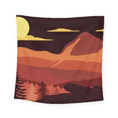 Mountain Forest Full Moon Square Tapestry (small) by Ravend