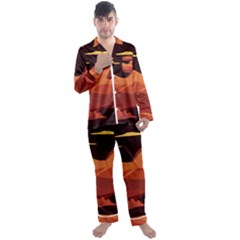 Mountain Forest Full Moon Men s Long Sleeve Satin Pajamas Set