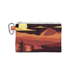 Mountain Forest Full Moon Canvas Cosmetic Bag (small)