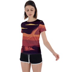 Mountain Forest Full Moon Back Circle Cutout Sports Tee by Ravend