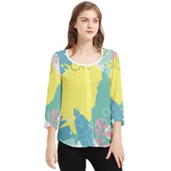 Plants Leaves Border Frame Chiffon Quarter Sleeve Blouse by Ravend