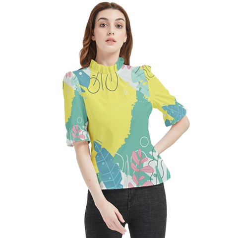 Plants Leaves Border Frame Frill Neck Blouse by Ravend