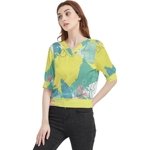 Plants Leaves Border Frame Quarter Sleeve Blouse by Ravend