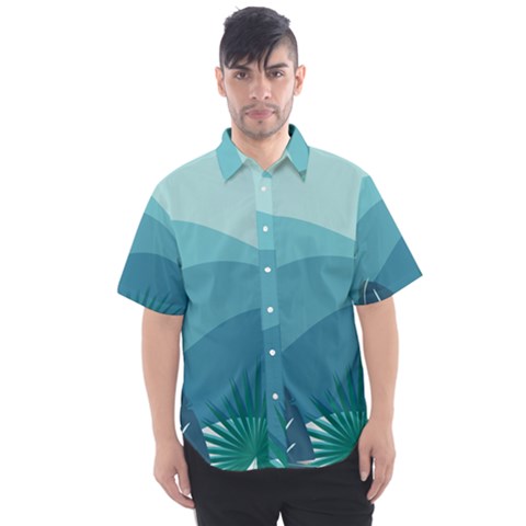 Palm Leaves Waves Mountains Hills Men s Short Sleeve Shirt by Ravend