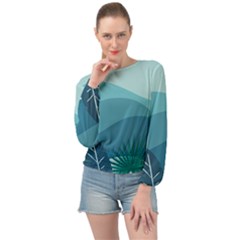 Palm Leaves Waves Mountains Hills Banded Bottom Chiffon Top