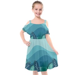 Palm Leaves Waves Mountains Hills Kids  Cut Out Shoulders Chiffon Dress by Ravend