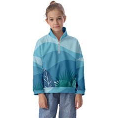 Palm Leaves Waves Mountains Hills Kids  Half Zip Hoodie by Ravend