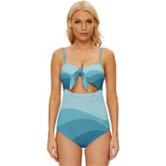 Palm Leaves Waves Mountains Hills Knot Front One-piece Swimsuit by Ravend