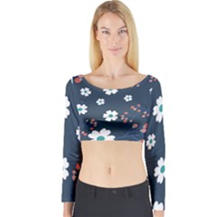 Floral Digital Paper Background Long Sleeve Crop Top by Ravend