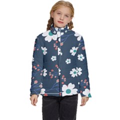 Floral Digital Paper Background Kids  Puffer Bubble Jacket Coat