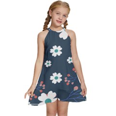 Floral Digital Paper Background Kids  Halter Collar Waist Tie Chiffon Dress by Ravend