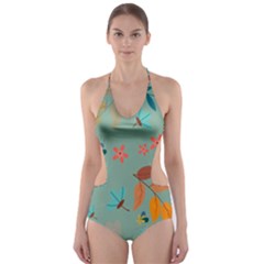 Background Flower Plant Leaves Cut-out One Piece Swimsuit by Ravend