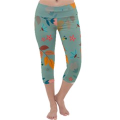 Background Flower Plant Leaves Capri Yoga Leggings by Ravend