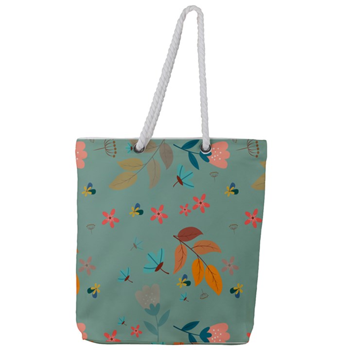 Background Flower Plant Leaves Full Print Rope Handle Tote (Large)