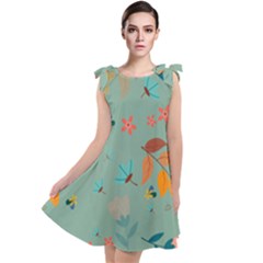 Background Flower Plant Leaves Tie Up Tunic Dress by Ravend