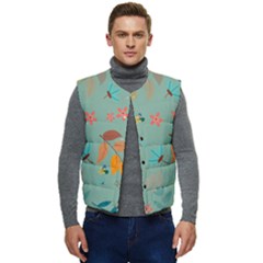 Background Flower Plant Leaves Men s Short Button Up Puffer Vest	 by Ravend