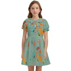 Background Flower Plant Leaves Kids  Bow Tie Puff Sleeve Dress by Ravend